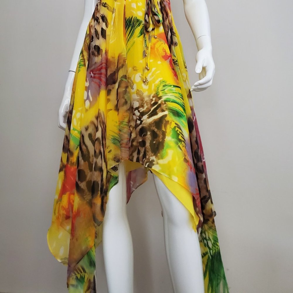 Cache : Yellow Jungle Print Handkerchief Dress - image 4